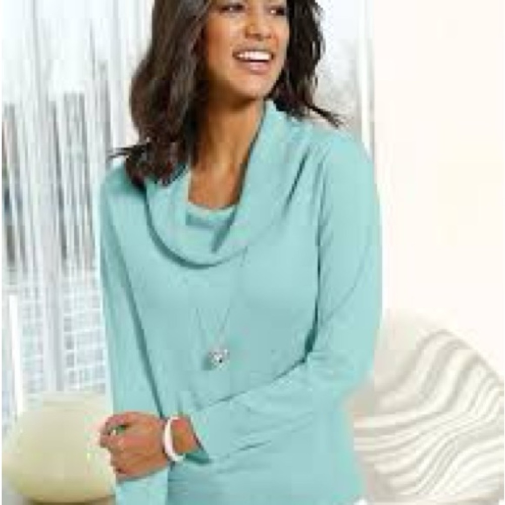 A. Giannetti Soft Aqua cashmere Cowl Neck Sweater